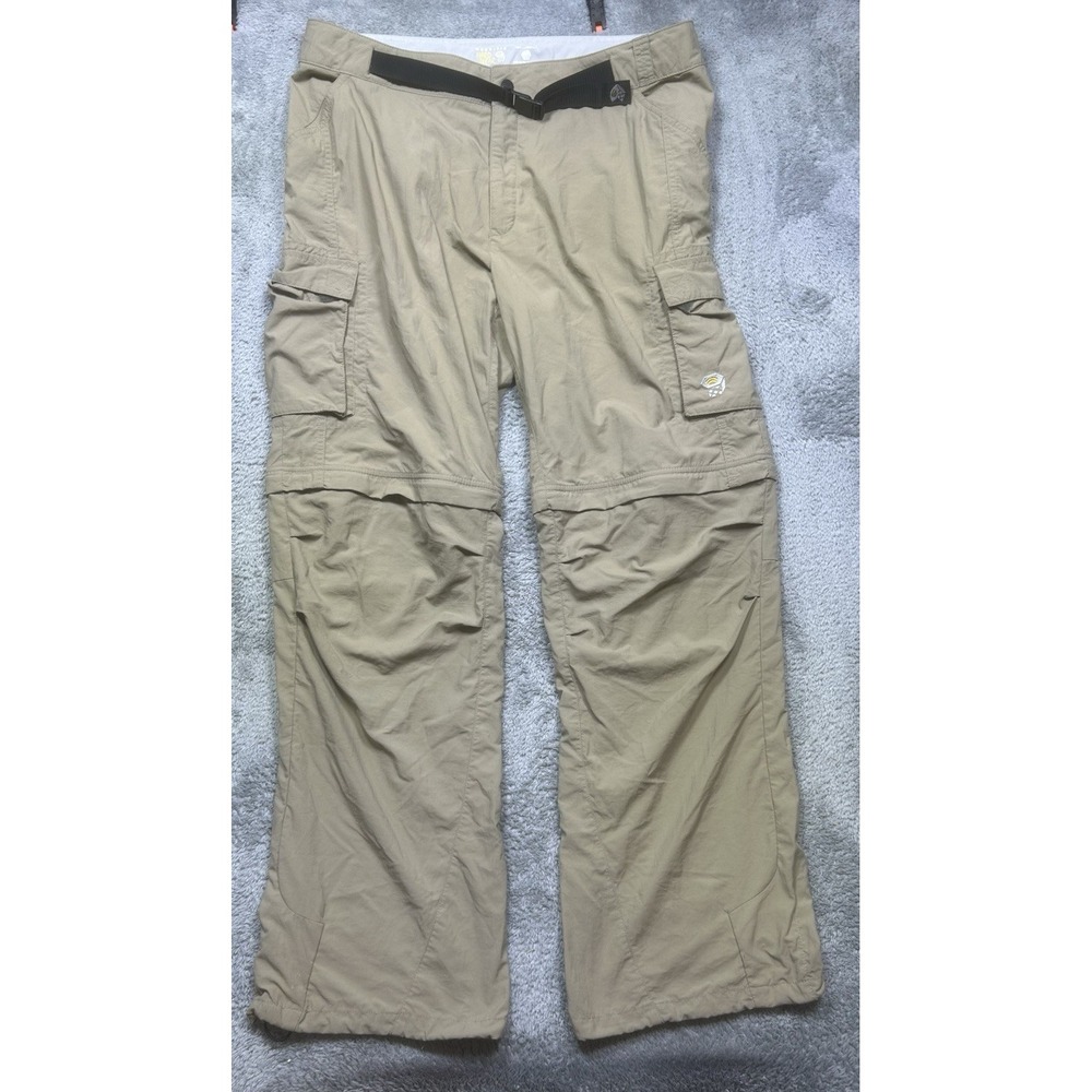Mountain Hardwear Convertible Pants Mens XL LONG Beige Belted Nylon Outdoor Hike